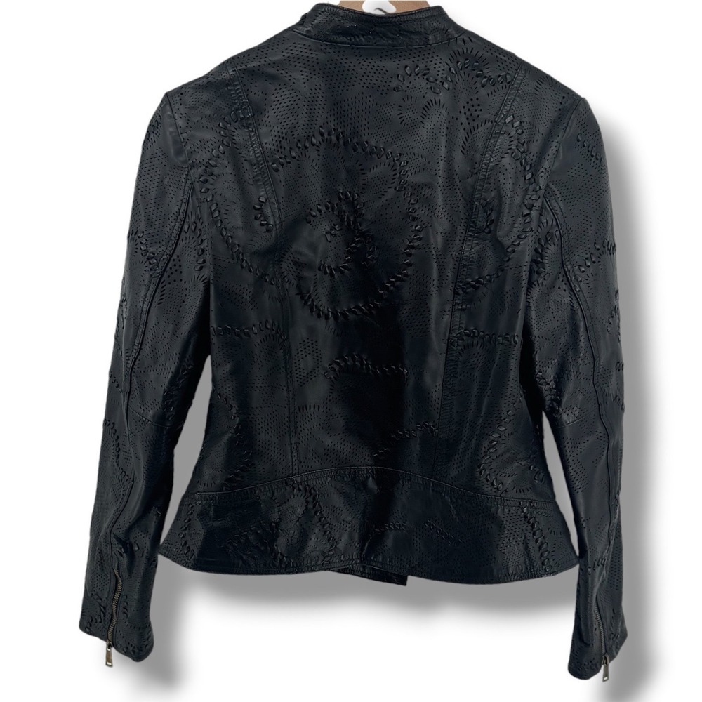 Ralph Lauren Moto Jacket NEW Women 8 Black Laser Cut Leather Biker Chic Luxury - Picture 4 of 12